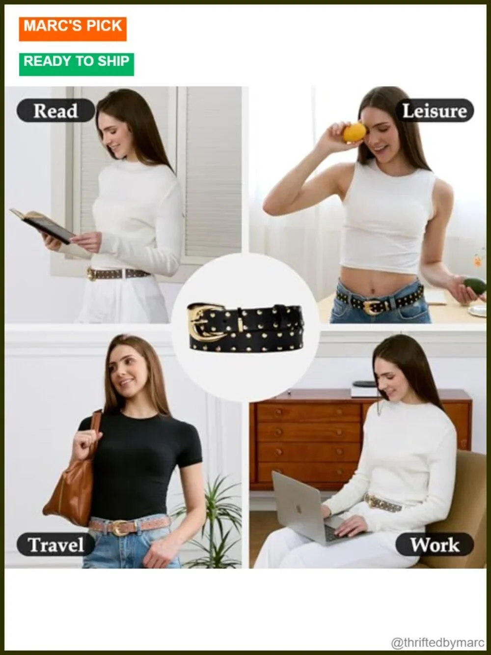 Genuine Leather Studded Punk Belt Adjustable Waist Belt for Jeans